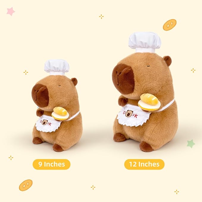 13" Capybara Stuffed Animal Wear Chef Hat Holding a Bread Cute Stuffed Capybara Plush Toy Gifts for Kids Boys Girls