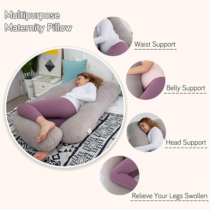 60 Inch Pregnancy Pillows for Sleeping, Extra Large U Shaped Body Pillow, Pregnancy Pillow, Maternity Pillow for Pregnant Women with Velour Cover (Grey)