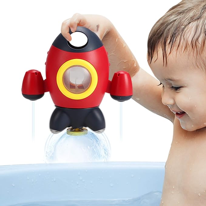 Bath Toys, Space Rocket Bath Toys for Toddlers 1-3, Spray Water Baby Bathroom Toys with Rotating Fountain, Shower Bathtub Toys for Toddlers Aged 18 Months 2 3 4 5 Years Old Kids Boys Girls