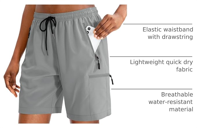 SANTINY Women's 5''/ 7''/9'' Hiking Cargo Shorts Quick Dry Lightweight Summer Shorts for Women Athletic Golf Zipper Pockets