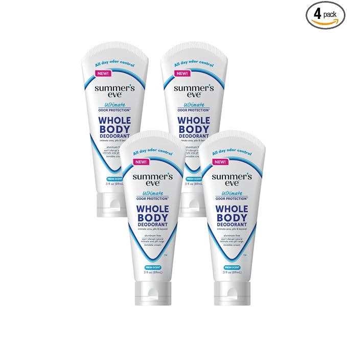 Summer’s Eve Ultimate Odor Protection Whole Body Deodorant Cream, Fresh Scent, Aluminum Free, All Day Odor Control, Invisible Cream, 3 Ounce (Pack of 4)