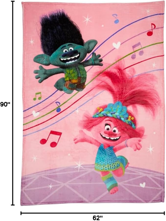 DreamWorks Trolls 3 Band Together Movie Kids Bedding Super Soft Plush Throw Blanket, 62 in x 90 in, (Officially Licensed Product), By Franco