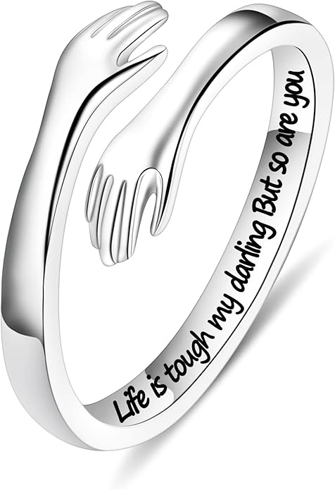 Yesteel Valentines Gifts for Kids Teen Girls - S925 Sterling Silver Hug Ring for Teen Girls Women, Adjustable Ring Jewelry Mothers Day Birthday Gifts for Daughters Mom Sister Wife Friends Grandma