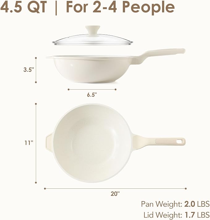 SENSARTE Ceramic Nonstick Wok with Lid, 11 Inch Non Toxic Stir-fry Pan Induction Cookware, Deep Frying Pan Skillet with Stay-Cool Handles, PFAS/PTFE/PFOA Free