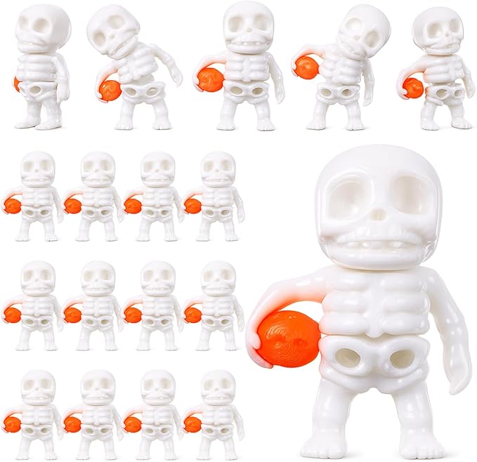 Honoson 12 Pcs 3D Printed Fidget Toy 3D Printed Small Pumpkin Skeleton Flexible Cute Articulating Pet Stress Relief Fidget Toys for Play and Display
