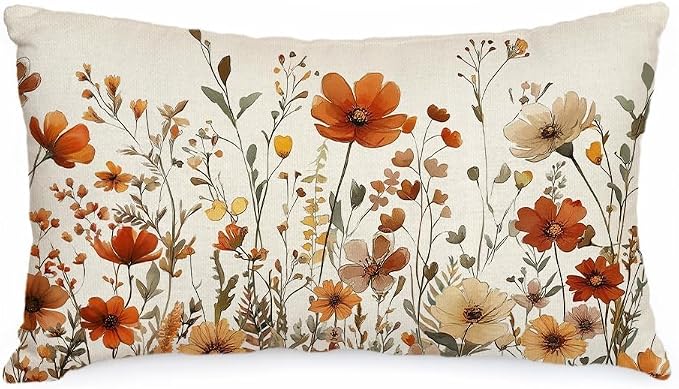 AACORS Fall Floral Pillow Cover 12x20 Inch, Autumn Seasonal Sofa Decor