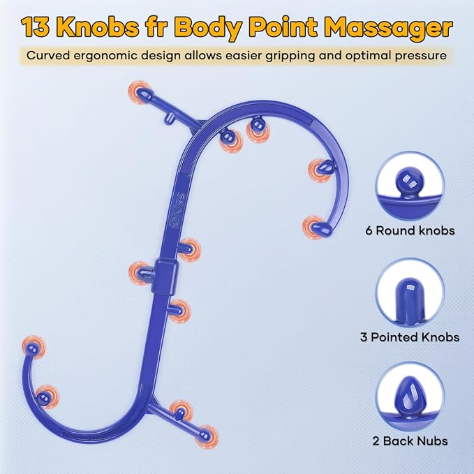 Back Hook Trigger Point Massager Tool, Handhold for Back Neck Shoulder Pain Relief, Deep Muscle Knots Massage for Women Men