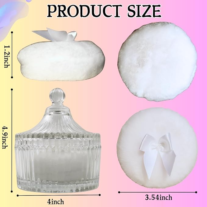 2 Pcs Large Body Powder Puff and Container Powder Container with Puff Powder Puff Crystal Container Soft Washable Reusable Velour Face Body Glitter Powder Puff Wet Dry Makeup (White 1)