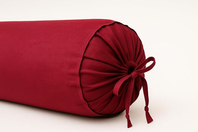 Round Bolster Cover Cervical Neck Roll Cotton Pillowcase for Cylindrical Pillow with Drawstring Closure Neck Pillow case 6" x 18" (15 x 45 cm) Burgundy