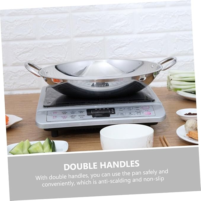 Double Handle Round Bottom Hot Pot Stainless Steel Wok Pan Induction Cooktop Skillet Kitchenware Easy to Clean