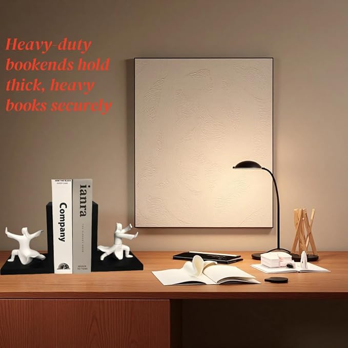 Modern Tai Chi Yin Yang Decorative Bookends - Heavy Duty Resin Bookend Set with Sandstone Texture, Anti-Slip Felt Base, Black & White Minimalist Design for Living Room Office Decor (13x10x17cm)