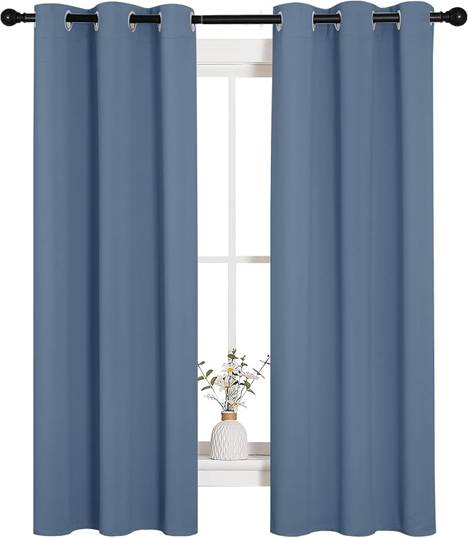 NICETOWN Kitchen Curtains Blackout Curtains & Drapes, Thermal Insulated Grommet Top Window Treatment Panels for Cupboard, Small Window (Stone Blue, 34" Wide x 63" Long, Set of 2)