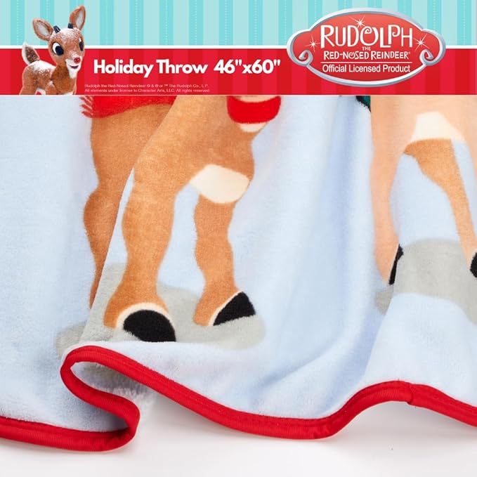 Rudolph The Red Nose Reindeer Kids Holiday Christmas Bedding Super Plush Cozy Throw, 46 in x 60 in, (Officially Licensed Product) By Franco