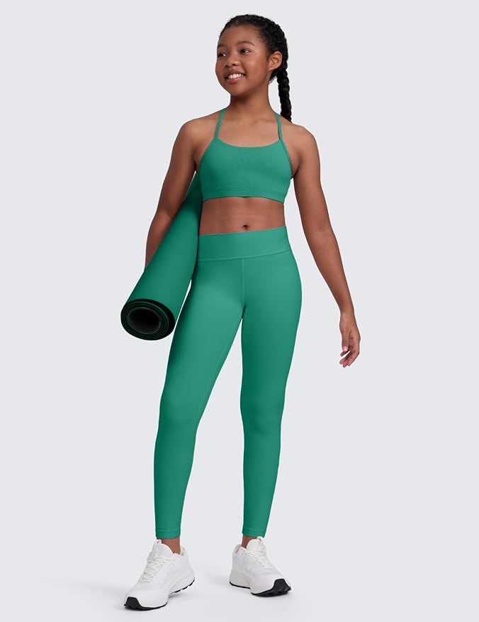 CRZ YOGA Girls Butterluxe Y Back Sports Bra - Yoga Athletic Casual Tops Scoop Neck Spaghetti Strap Padded Crop Kids Teen