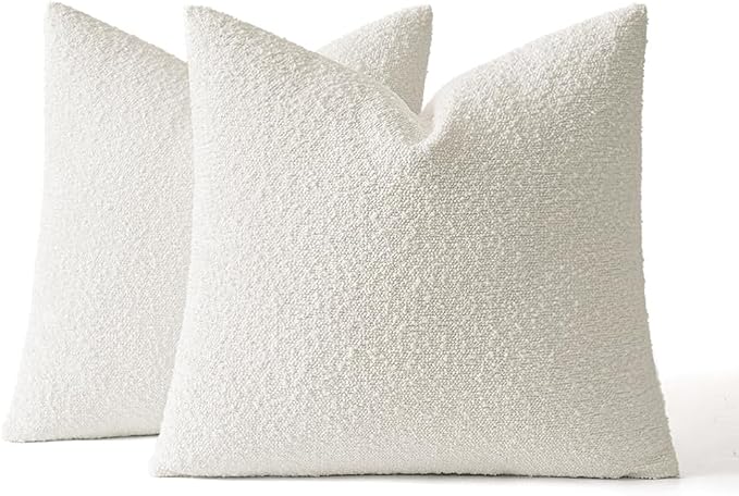 MIULEE 22x22 Decorative Euro Sham Boucle Couch Pillow Covers White | Set of 2 Textured Neutral Throw Pillow Covers, Accent Solid Pillowcases, Sofa Living Room Home Decor