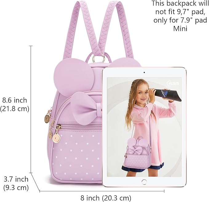 KL928 Girls Mini Backpack Bowknot Polka Dot Cute Small Daypacks Convertible Shoulder Bag Purse for Women