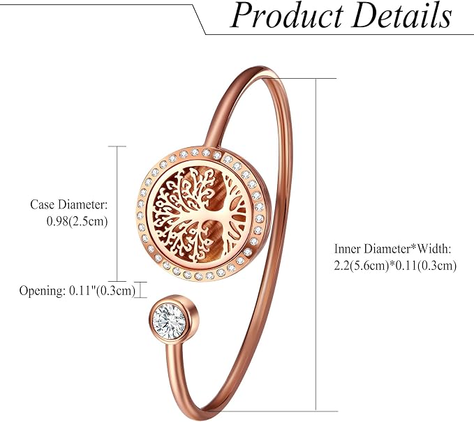 Cupimatch Essential Oil Diffuser Bracelet: Tree of Life Stainless Steel Aromatherapy Bracelets Adjustable with 10 Color Pads Jewelry Gift Set for Women for Mothers Day