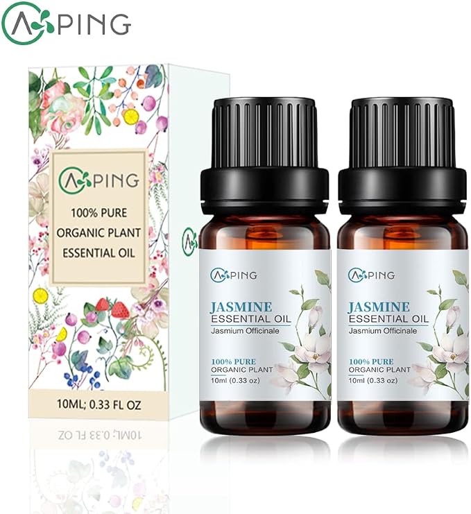 2-Pack Jasmine Essential Oil - 100% Pure Organic Natural Plant (Jasmium Officinale) Jasmine Oil for Diffuser, Aroma, Spa, Massage, Yoga, Perfume, 2x10ML