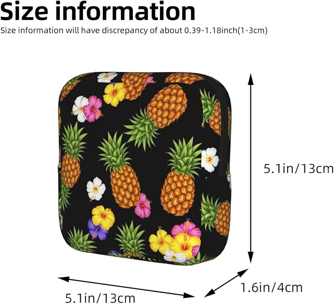Cute Menstrual Pad Pouch with Zipper, Tropical Plants Pineapple Funny Floral, Reusable Polyester Feminine Product Organizer, Storage Bag for Daily Travel
