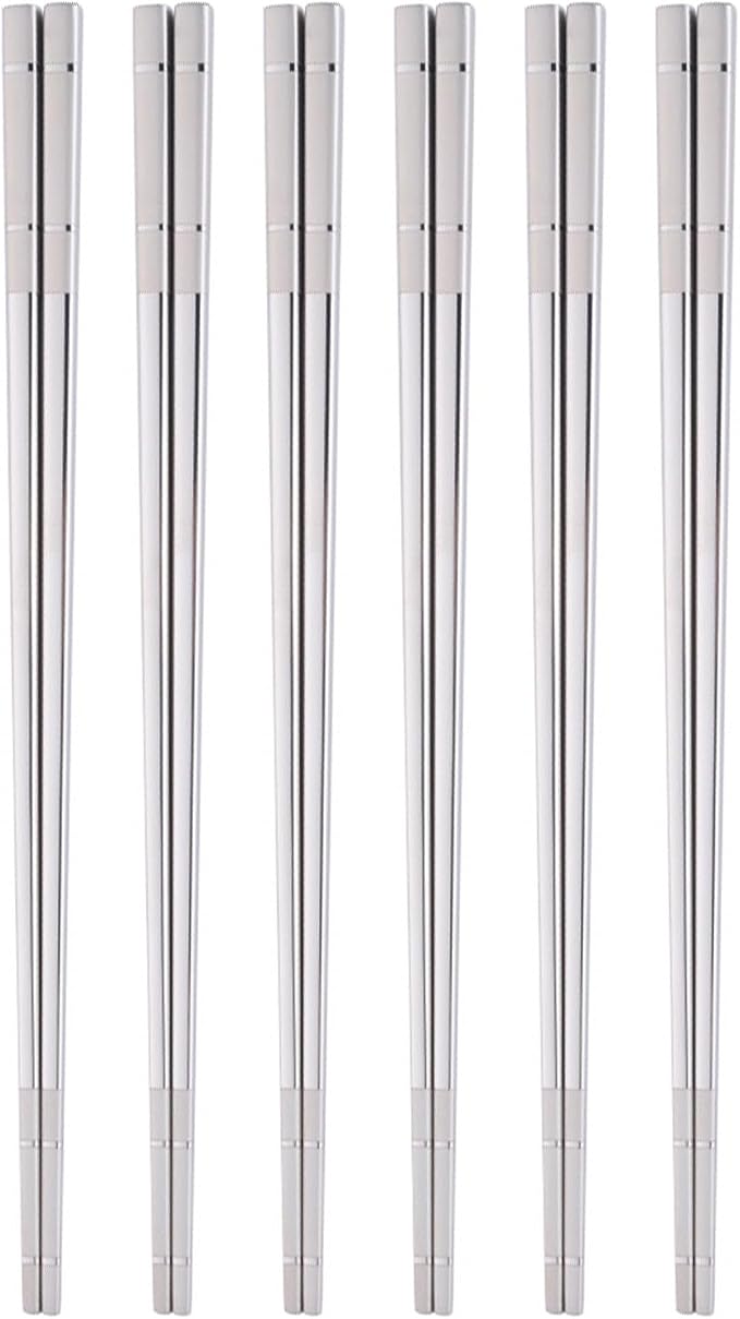 Reusable Stainless Steel Chopsticks,Dishwasher Safe , Easy to Use(6 PCS,Silver)