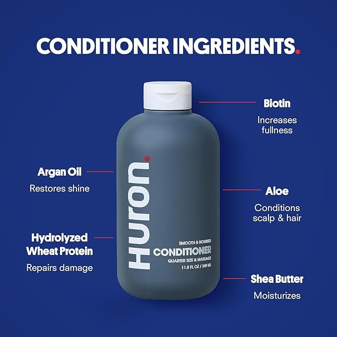 Huron Men’s Shower Kit – Shampoo, Conditioner & Body Wash with Sea Salt + Driftwood Scent, Hydrating, Phthalate-Free, non-toxic Ingredients for Hair & Skin Care, 12 fl oz (Pack of 3)