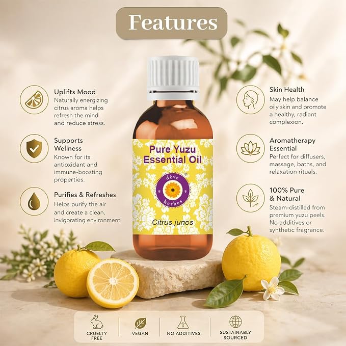 dève herbes Pure Yuzu Oil (Citrus Junos) Cold Pressed 2ml (0.06 oz)