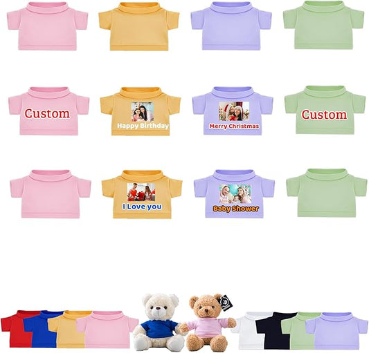 12 Pcs Custom Teddy Bear Clothes with Name Photo, Personalized Stuffed Animal Clothes for Teddy Bears Fit 8-16inch Stuffed Bear Clothing, Custom Doll Outfit Make Your Own Plush Doll Shirt