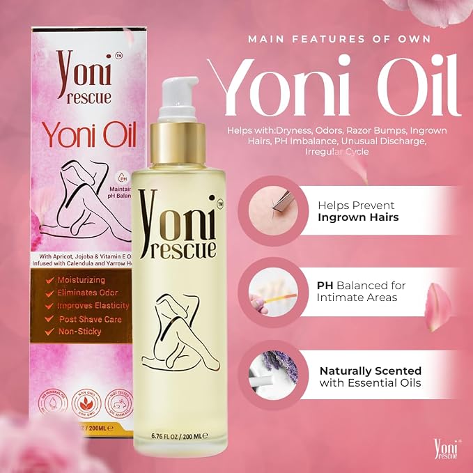 Yoni Rescue Yoni Oil 6.76 oz, All Natural Ingredient for Women pH Balance & Wetness, Vaginal Oil for Dark Spots, Hydration & Comfort - Apricot, Jojoba, Chamomile, Vitamin E (Pink Sugar)