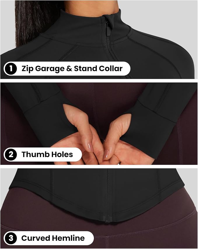 AVGO Women's Workout Jacket Lightweight Zip Up Cropped Yoga Jackets Slim Fit Athletic Tops with Thumb Holes