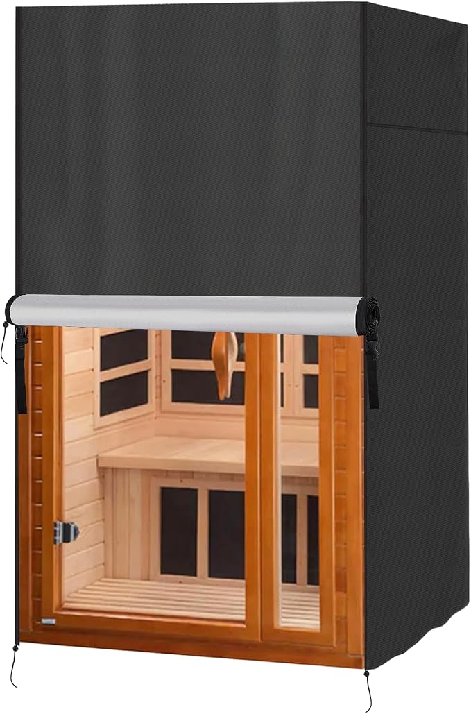 Outdoor 1 to 2-Person Sauna Cover, Heavy Duty Waterproof Sauna Cover Compatible with Dynamic Barcelona Wood Infrared Home Saunas,Black (39.8"Lx37.4"Wx72.8"H)