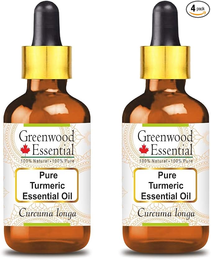 Greenwood Essential Turmeric Essential Oil (Curcuma Longa) with Glass Dropper Steam Distilled (Pack of Two) 100ml X 2 (6.76 oz)