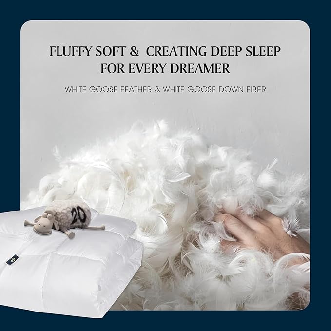 Serta Goose Feather Down Fiber Cotton Comforter Twin Size - 100% Cotton Duvet Insert - Hotel Luxury Hypoallergenic Bedding Comforter Light Warmth 68 x 90 Inch White
