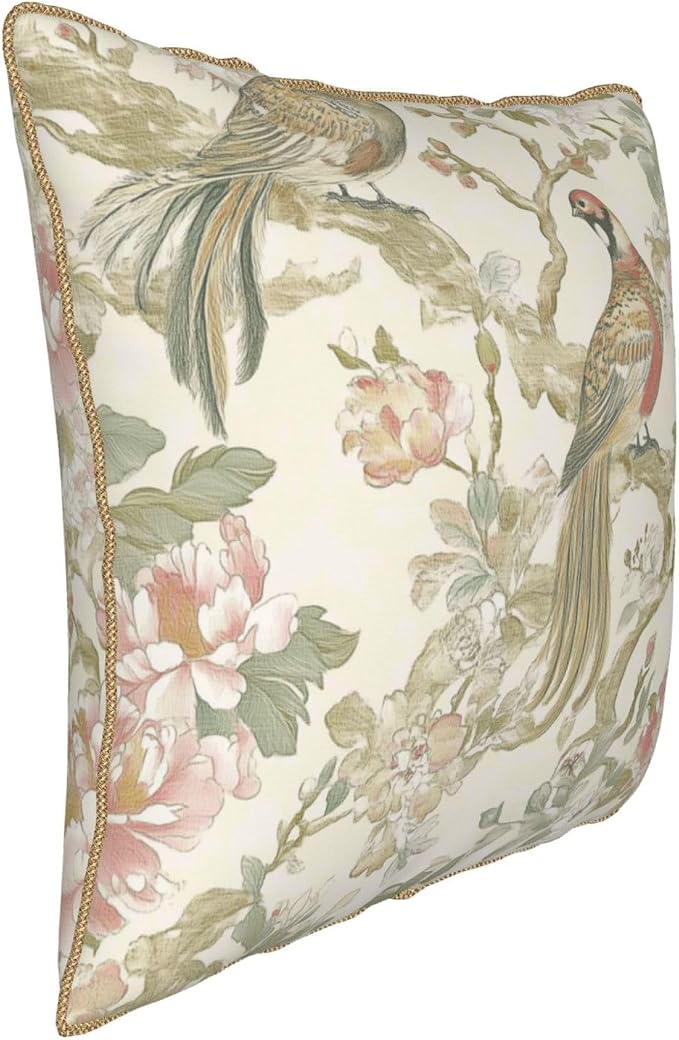Vintage Bird Floral Velvet Pillow Covers 20x20 Inch Chinoiserie Flowers Leaves Throw Pillows for Couch Farmhouse Cushion Covers Pillowcase Light Green Leaf Pillow Cases for Sofa Bed Outdoor Decor