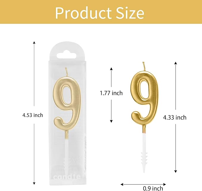 Beanlieve 10-Pieces Numeral Birthday Candles - Cake Numeric Candles Number 0 1 2 3 4 5 6 7 8 9,Used for Cake Decoration on Birthday Parties and Wedding Anniversary Celebrations(Champagne Gold)