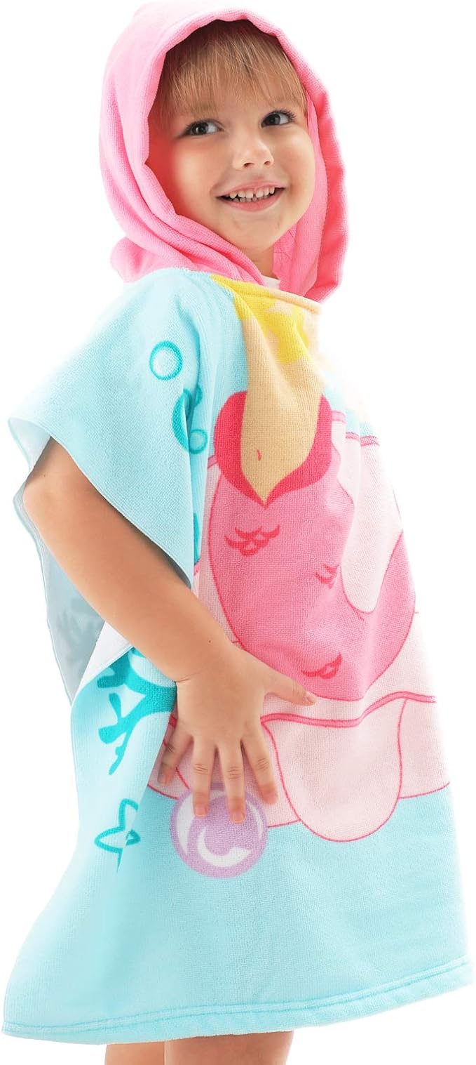 NovForth Kids Beach Towel for Boys Girls, Mermaid Hooded Bath Towel Wrap, Toddler Pool Towel with Hood