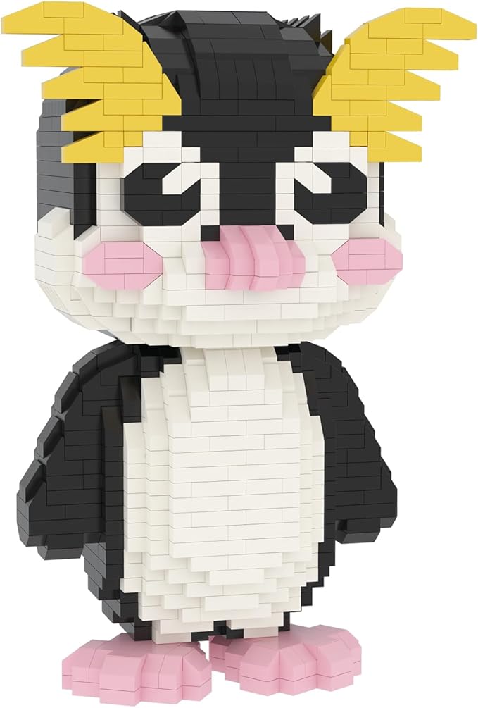 Larcele Animal Series Micro Building Blocks Animal Set, DIY Mini 3D Building Toy Bricks Kit,1094 Pieces KLJM-07 (Rockhopper Penguin)