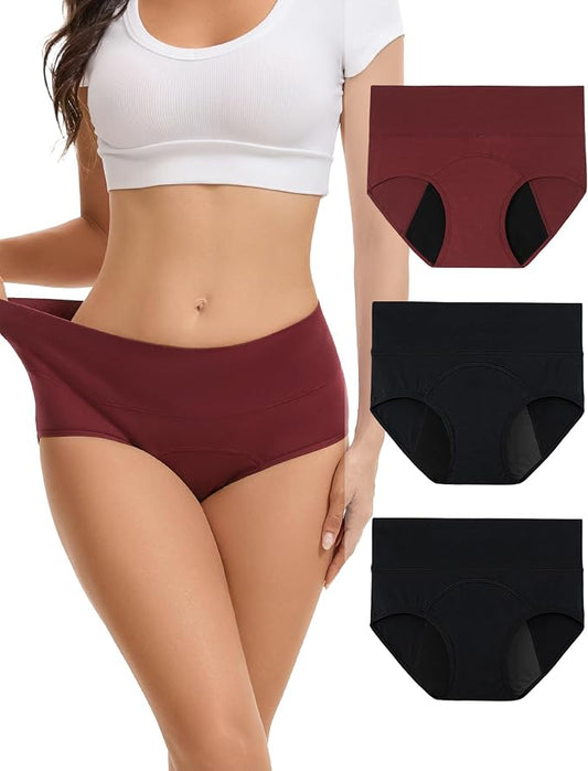 INNERSY Period Underwear for Women Leakproof High Waisted Menstrual Cotton Panties 3 Pack