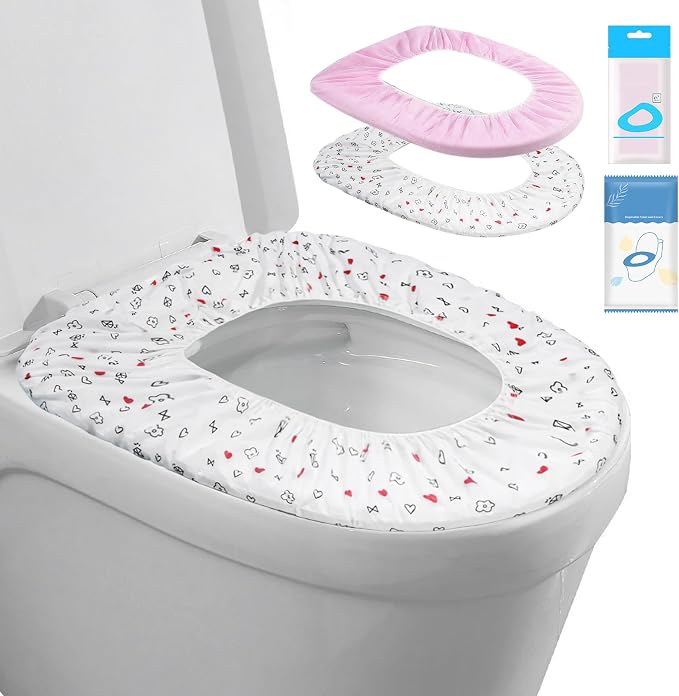 Elastic Large Size Disposable Toilet Seat Covers for Travel,20 Pack Waterproof Toilet Seat Covers for Bathroom,Fit for V/U/O/Square Shape Toilet,Individually Wrapped (2 colors-D set)