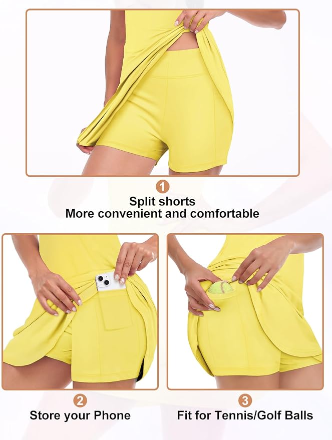 Viracy Tennis Dress for Women Sleeveless Golf Dresses with Shorts and Pockets Ruffle Zip Up Stand Collar Golf Outfits