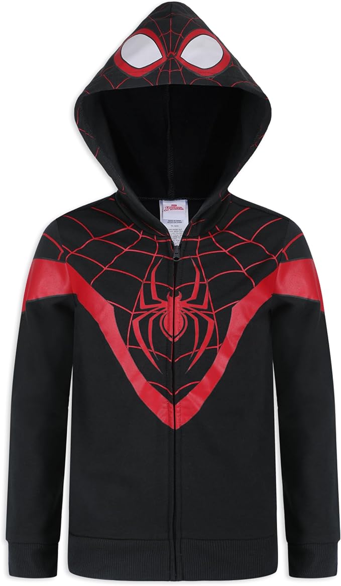Marvel Spider-Man, Miles Morales, & Venom Boys Zip Up Hooded Sweatshirt and Pants Set for Toddlers and Big Kids – Black/Red