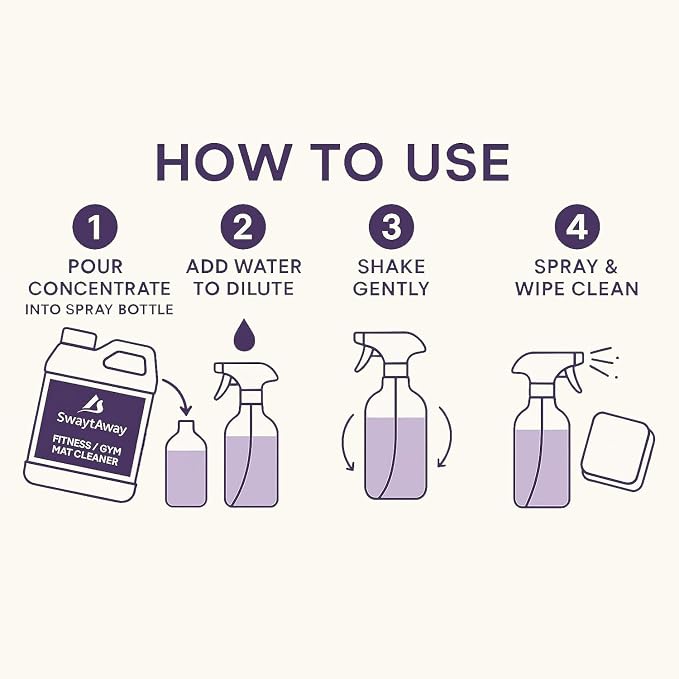 SwaytAway Fitness Mat Cleaner Concentrate – 32oz/Make 4 Gal - No-Slip No-Residue Lavender Essential Oil Formula – USA Made Aromatherapy Yoga Mat Spray for Home & Studio – Natural Cleaning Solution