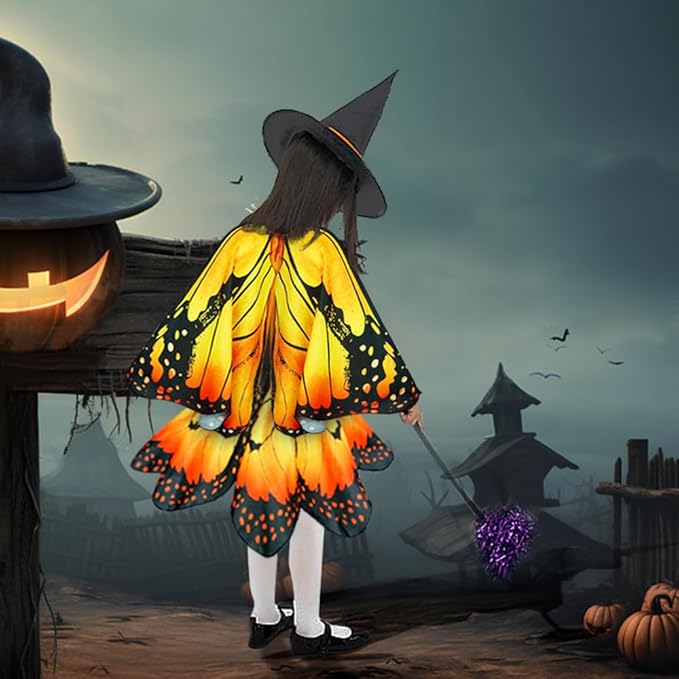 Kids Butterfly Wings Costume for Girls Fairy-Wings Toddler Dress Up Play Costumes Butterfly Skirt Set Mask Party Favors Gifts(Orange+skirt sets)