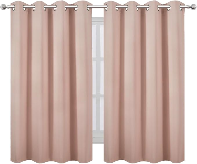 LEMOMO Blackout Curtains 66 x 54 Inch Long Blush Curtains Set of 2 Panels Room Darkening Curtains for Bedroom and Living Room