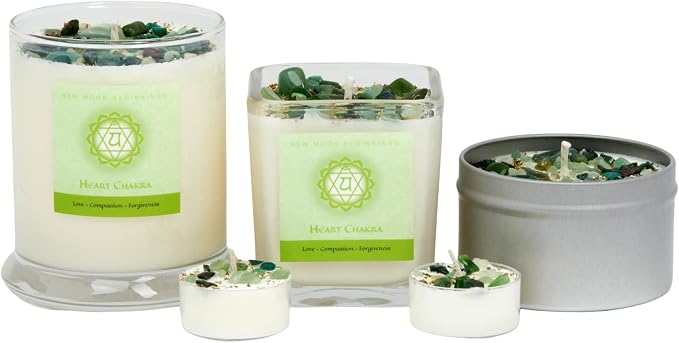 Heart Chakra Candle by New Moon Beginnings - Chakra Candles - Dried Flower, Herb, & Crystal Candles - Aromatherapy Candles - Soy Candle - Set of 6 Tealights