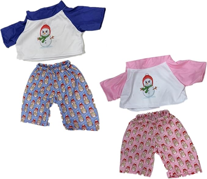 Civaner 2 Pack Blue and Pink Bear Clothes Outfit, Fit Most 12-16 Inch Bears Stuffed Animal Pajamas Plushie Snowman Clothes for Stuffed Animals