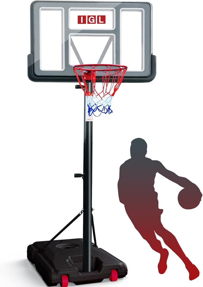 IGL Portable Basketball Hoop, 5.6-10FT Adjustable Basketball Goal System, 40/44 Inch Outdoor Basketball Hoop & Goals for Kids, Youth, and Adults in The Backyard, Driveway with PC Backboard