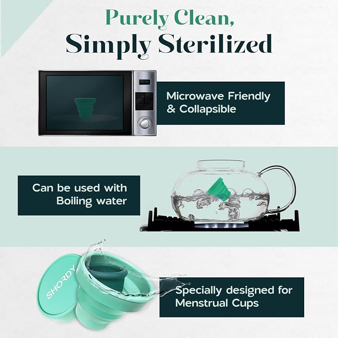 SHORDY Menstrual Cup Beginners Kit, Menstrual Cup PH Balanced Gel Cleaner Wash, Collapsible Sterilizer Cup and Silicone Period Cups (Small & Large), an Alternative to Tampons, Pads and Disc for Women