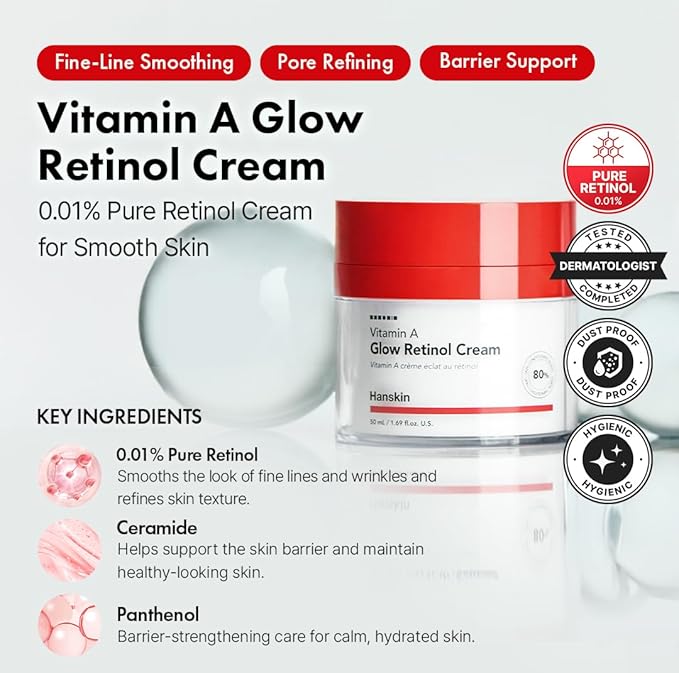 Hanskin Retinol Facial Cream, Repair Fine Lines & Wrinkle, Anti Aging Retinol Moisturizer for Face, For Smoothing Firming Revitalizing Radiant Glow Skin, Korean Skincare, 50ml/1.69 FL Oz