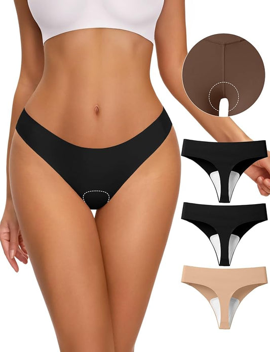 NIASOUL Thongs for Women Seamless Thong Panty Liners No Show Breathable G-Strings Workout Underwear