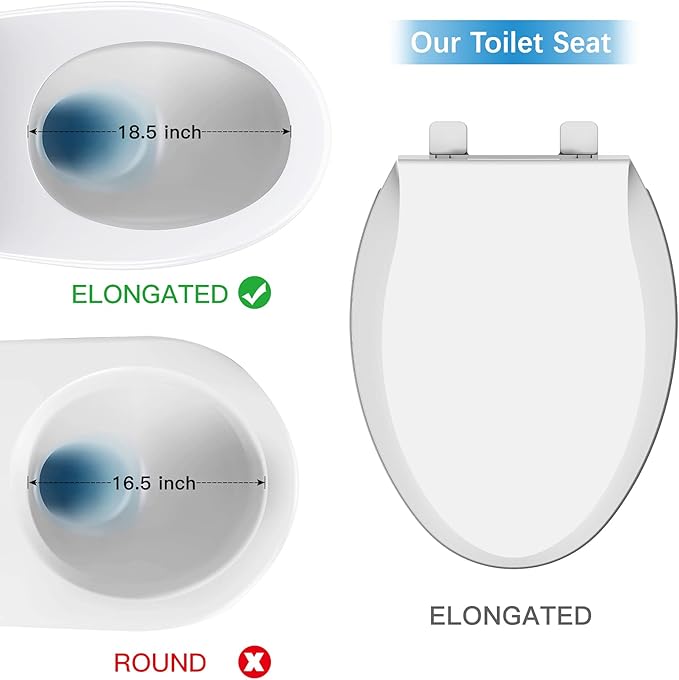 Toilet Seat Cover Elongated – Durable PP Toilet Seat with Slow Close Hinges, Easy Clean White Replacement for American Standard Toilets
